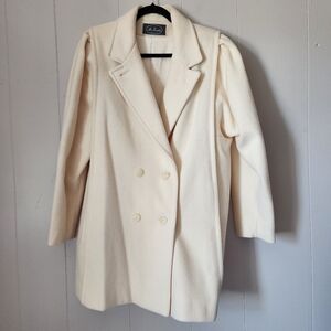 Vintage 80s Ms Freddi Ivory Wool Coat Size 14 Classic Tailored Minimalist